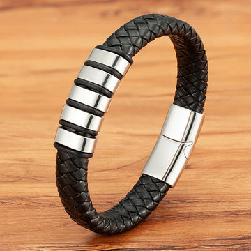 Steel Rings Leather Bracelet
