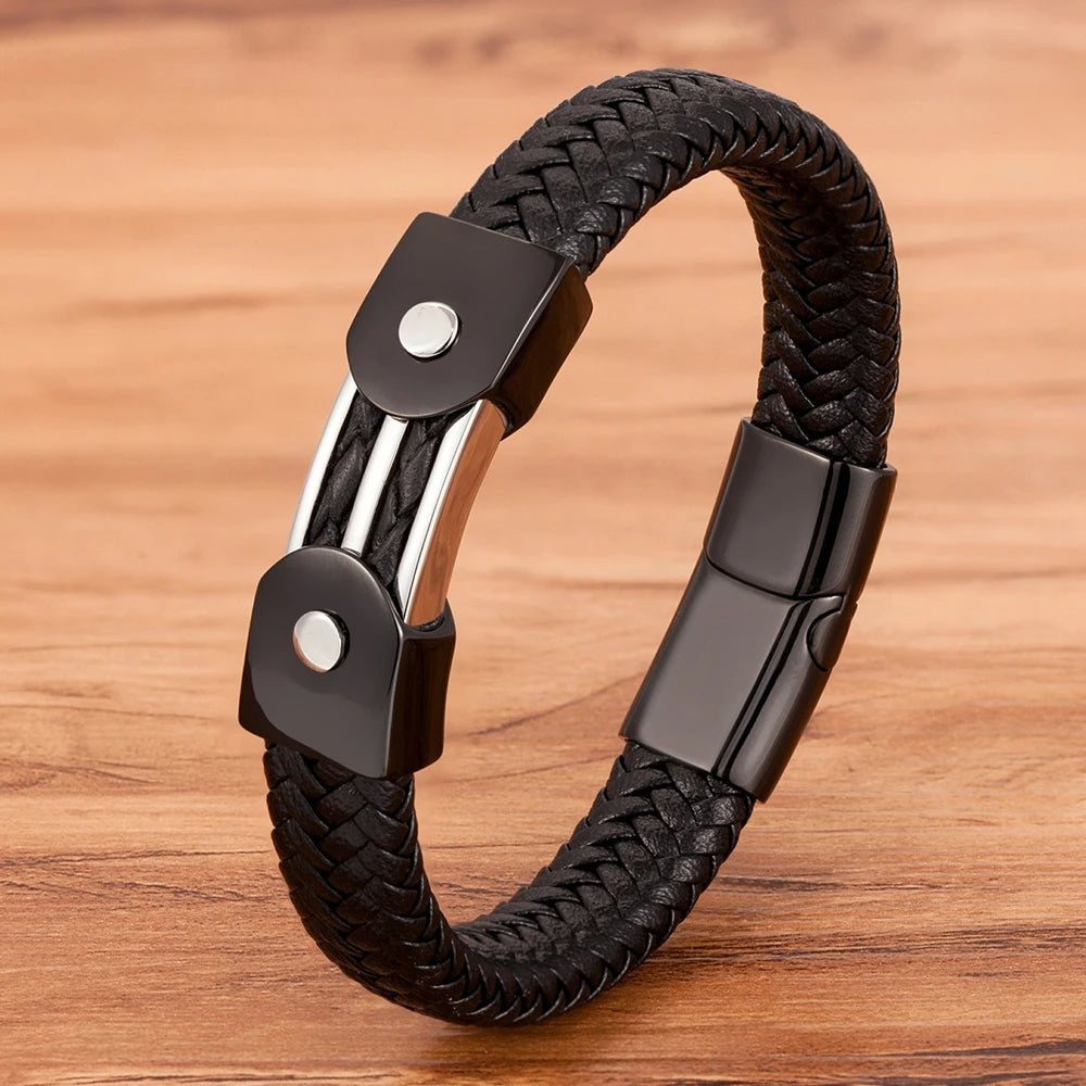 Urban Elegance Bracelet - Braided Leather & Stainless Steel