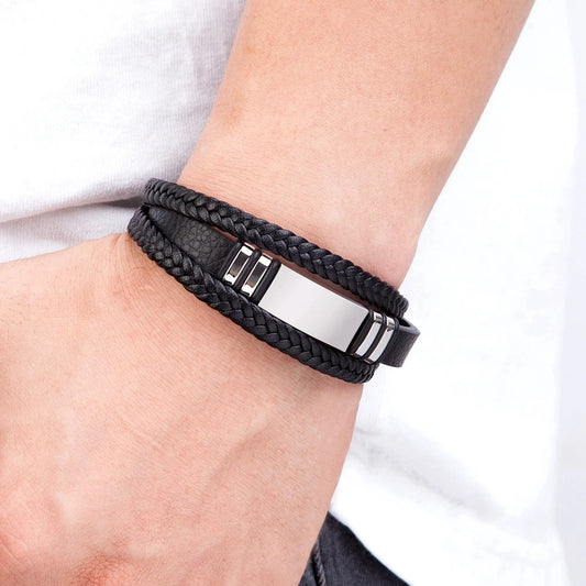 Men's Double-Layer Leather & Steel Bracelet