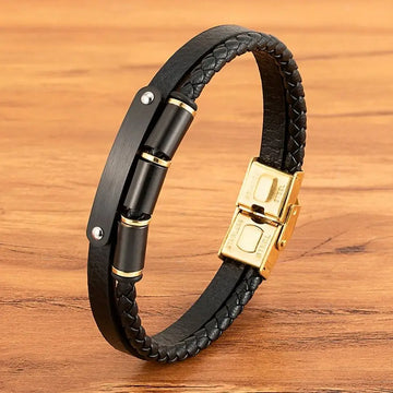 Steel Edge Leather Bracelet
