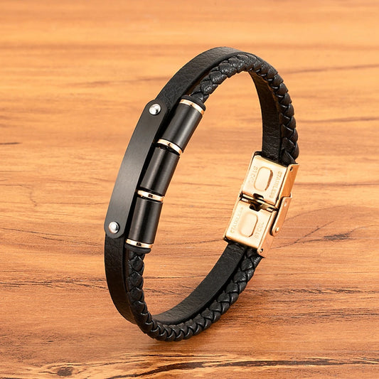 Steel Edge Leather Bracelet